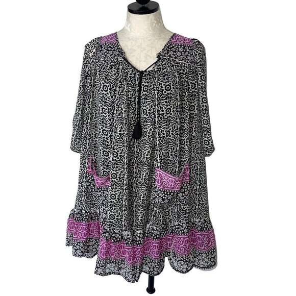Sante' Classics Dresses & Skirts - Sante' Classics Vintage Tunic Mini Dress One Size Black Nouveau Boho Tassel Tie
